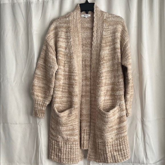 Madewell Space-Dyed Long Cardigan Oversized Sweater Tan Beige Oat Size XXS - Picture 2 of 7
